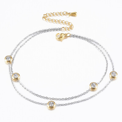 304 Stainless Steel Multi-Strand Anklets with Rhinestone Flat Round Golden & Stainless Steel Color 8-58"x18"220x12mm
304 Stainless Steel Multi-Strand Anklets with Rhinestone Flat Round Golden & Stainless Steel Color 8-58"x18"220x12mm