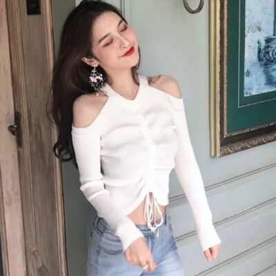 Womens Clothing halter off shoulder Drawstring Lace Up Pleated long sleeve new solid spring Fashion Knitting thin women sweater
Womens Clothing halter off shoulder Drawstring Lace Up Pleated long sleeve new solid spring Fashion Knitting thin women sweater