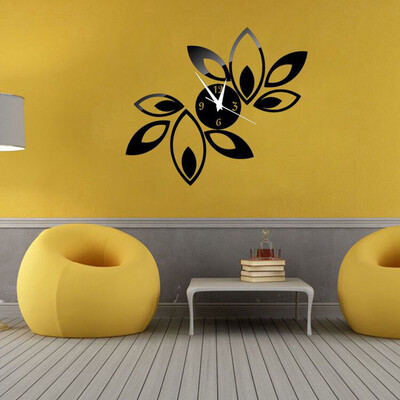 Gobestart Big Flower Lotus DIY 3D Art Acrylic Mirror Wall Clock DIY Wall Sticker