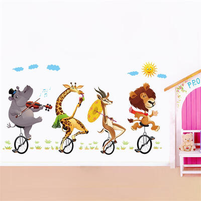 YEDUO Wall Stickers Animal Cycling Cute Cartoon Children Room Decoration