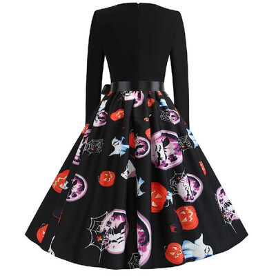 L8073 Cross-border Halloween Womens Round Neck Long Sleeve Ghost Print Elastic Elastic Waist with Black Ribbon Big Swing black XX
L8073 Cross-border Halloween Womens Round Neck Long Sleeve Ghost Print Elastic Elastic Waist with Black Ribbon Big Swing black XX