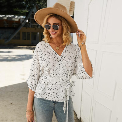 Women Blouse Polka Dot Print Tied Bandage Waist V Neckline Three Quarter Sleeve Elegant Sreet Wear
Women Blouse Polka Dot Print Tied Bandage Waist V Neckline Three Quarter Sleeve Elegant Sreet Wear