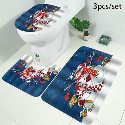 Christmas Snowman Bathroom Rug Mat Toilet Cover Set Shower Curtain 180180cm