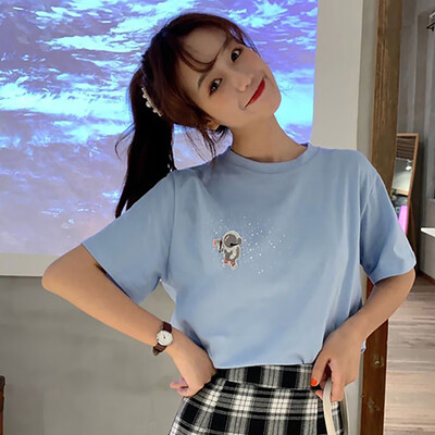 Womens Korean Style Loose Round Neck Embroidered Cartoon Space Print Short Sleeve T-Shirt
Womens Korean Style Loose Round Neck Embroidered Cartoon Space Print Short Sleeve T-Shirt