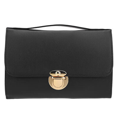 Large Capacity Cosmetic Brush Bag Black PU Portable Toilet Bag Beauty Tools