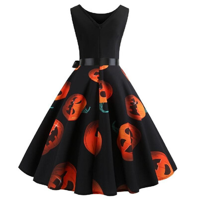 Z1134 Cross-border Halloween retro womens round neck sleeveless black upper body stitching pumpkin face print big swing skirt Ora
Z1134 Cross-border Halloween retro womens round neck sleeveless black upper body stitching pumpkin face print big swing skirt Ora