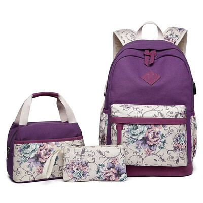 NeillieN canvas backpack three-piece womens backpack junior high school student bag