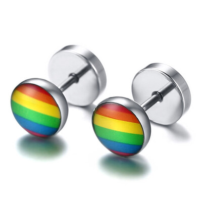 Rainbow Stud Stainless Steel Round Resin Earring Lesbian Gay Pride Earing Unisex