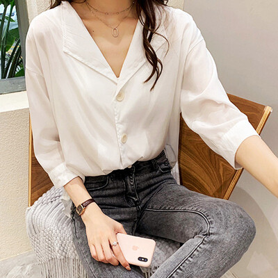 Summer Fashion Solid Womens Tops&Blouses Blusa Women Buttons V Neck Long Sleeve Blouse Shirt Loose Casual Tops 2019 New
Summer Fashion Solid Womens Tops&Blouses Blusa Women Buttons V Neck Long Sleeve Blouse Shirt Loose Casual Tops 2019 New