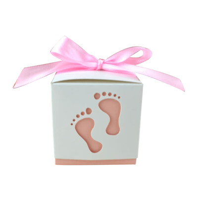 10Pcs Baby Shower Footprint Candy Boxes Favor Holder Ribbon Birthday Gift Case