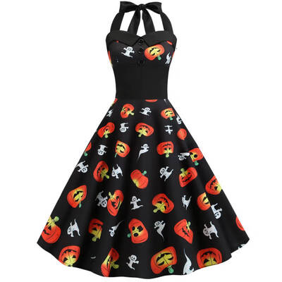 Womens Fashion New Halloween Vintage Dress Hanging Neck Print Big Swing Sexy Dress high waist Dress
Womens Fashion New Halloween Vintage Dress Hanging Neck Print Big Swing Sexy Dress high waist Dress