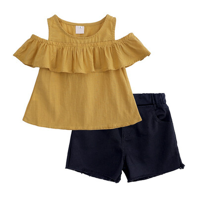 Newborn Baby Girl Clothes Set Cute Strapless Shoulder Yellow Tops Black Shorts Cotton 2PCS Girl Clothing Outfits 0-4t
Newborn Baby Girl Clothes Set Cute Strapless Shoulder Yellow Tops Black Shorts Cotton 2PCS Girl Clothing Outfits 0-4t
