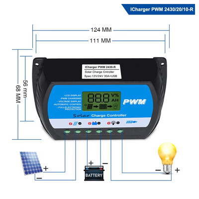 Solar Controller 12V 24V 30A 20A 10A Solar Regulator PWM Solar Panel Battery Charger LCD Display Dual USB 5V Output
Solar Controller 12V 24V 30A 20A 10A Solar Regulator PWM Solar Panel Battery Charger LCD Display Dual USB 5V Output