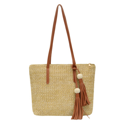 Women Bag Versatile Straw Wood Bead Tassels Bag Large Capacity Handbag Solid Color Shoulder Bag
Women Bag Versatile Straw Wood Bead Tassels Bag Large Capacity Handbag Solid Color Shoulder Bag