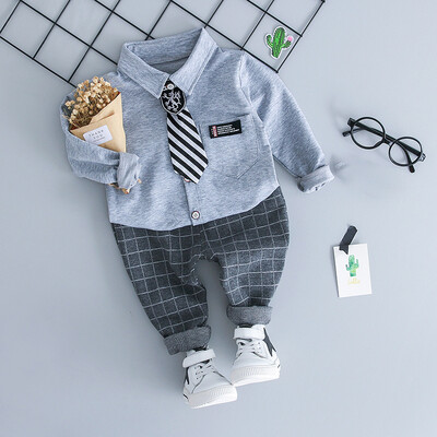 Newborn Autumn Baby Boy Casual Spring Autumn Outfits Cartoon Tie Printed Cotton Clothes Tops Pants