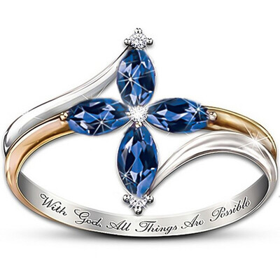 "With God All Things Are Possible" Women Cross Amethyst Ring Jewelry