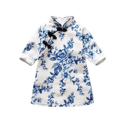 Kids Girls Dress Chinese Traditional Costumes Long Sleeve Cheongsam Girl National Style Blue And White Porcelain Print Dress
Kids Girls Dress Chinese Traditional Costumes Long Sleeve Cheongsam Girl National Style Blue And White Porcelain Print Dress
