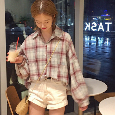 Korean Style Women Fashion Lantern Long Sleeve Plaid Pockets Blouses Shirts Female Casual Loose Blouse Tops Women Shirt Coat
Korean Style Women Fashion Lantern Long Sleeve Plaid Pockets Blouses Shirts Female Casual Loose Blouse Tops Women Shirt Coat