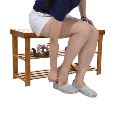 Gobestart Bamboo Stool Shoe Cabinet Shoe Rack Garden Foot Stool Storage Stool Simple Style