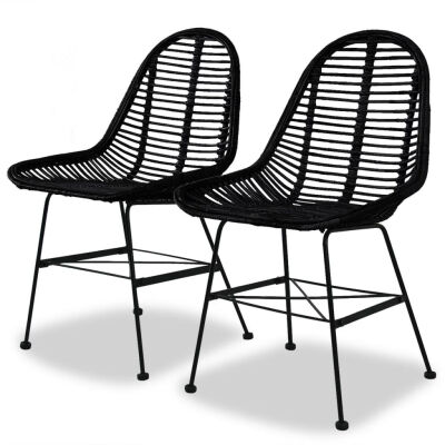 Dining Chairs 2 pcs Natural Rattan Black