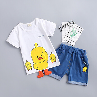 2PcsSet Summer Children Baby Boys Casual Cotton Short Sleeve Cartoon Duck Print T-shirt TopsDenim Shorts Costume Set
2PcsSet Summer Children Baby Boys Casual Cotton Short Sleeve Cartoon Duck Print T-shirt TopsDenim Shorts Costume Set