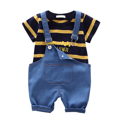 Boy Shorts Set Sleeve Stripe Letter Print Tops Blouse Shirt Denim Suspender Pants Children Casual Outfits Sets
Boy Shorts Set Sleeve Stripe Letter Print Tops Blouse Shirt Denim Suspender Pants Children Casual Outfits Sets