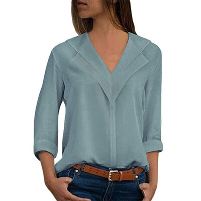Blouses Women Long Sleeve Solid Color Shirts Fashion Girl V-neck Chiffon Shirt Office Ladies Plain Roll Sleeve Female Blouse Top
Blouses Women Long Sleeve Solid Color Shirts Fashion Girl V-neck Chiffon Shirt Office Ladies Plain Roll Sleeve Female Blouse Top