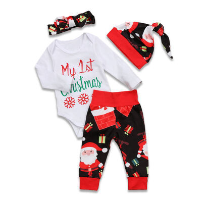 Baby Kids Girls Boys My First Christmas Cute Long Sleeve Letter Print Romper TopsPantsHatHeadband 4pcs Toddler Clothes Set
Baby Kids Girls Boys My First Christmas Cute Long Sleeve Letter Print Romper TopsPantsHatHeadband 4pcs Toddler Clothes Set