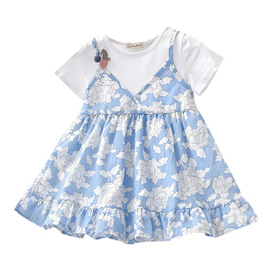 O-Neck Cute Pink Blue Summer Casual Baby Girls Short Sleeve Fake 2 Piece Floral Pattern Dress Kids Toddler Princess Sundress 
O-Neck Cute Pink Blue Summer Casual Baby Girls Short Sleeve Fake 2 Piece Floral Pattern Dress Kids Toddler Princess Sundress
