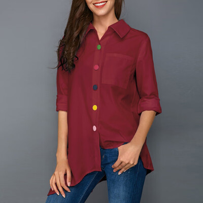 Womens Tops&Blouse Irregular Shirt Top Colorful Buttons Women Long Sleeve Summer Solid Color Fashion Woman Blouse
Womens Tops&Blouse Irregular Shirt Top Colorful Buttons Women Long Sleeve Summer Solid Color Fashion Woman Blouse