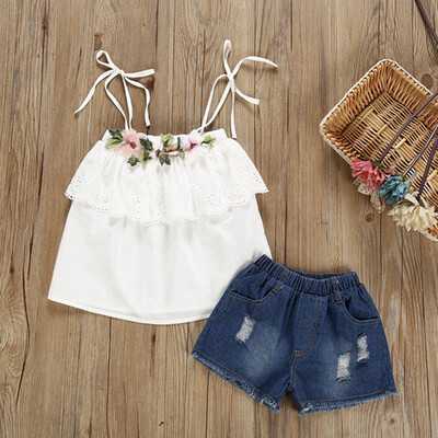 Summer Cute Baby Girls Off-shoulder Sleeveless Strap Flower T-shirt TopsDenim Shorts Suits Costume Set 2-5Y Toddler Girl Clothe
Summer Cute Baby Girls Off-shoulder Sleeveless Strap Flower T-shirt TopsDenim Shorts Suits Costume Set 2-5Y Toddler Girl Clothe