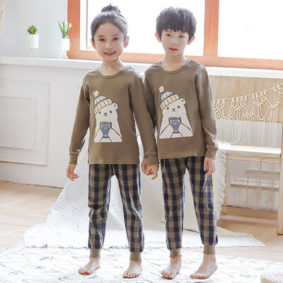 Autumn Pajamas Set Baby Kids Girls Boys Cartoon Print Sleepwear Set Long Sleeve Blouse TopsPants Pajamas