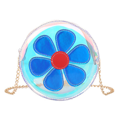 Fashion Women Flower Small Round Laser Crossbody Shoulder Bag with Chain Strap