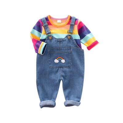 0-4T Kids Girl Overalls Sets Rainbow Striped Shirts With jeans children long trousers girls suspenders denim Bib pants child
0-4T Kids Girl Overalls Sets Rainbow Striped Shirts With jeans children long trousers girls suspenders denim Bib pants child