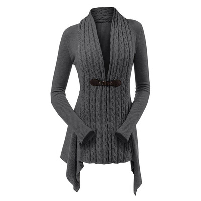 Cable Knit Ribbed Buckle Front Skirted Plus Size Cardigan