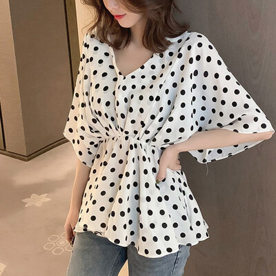 Korean Style Blouses Polka Dot Pattern Womens Blouse Fashion Sexy V-neck Batwing Sleeve Chiffon Shirt
Korean Style Blouses Polka Dot Pattern Womens Blouse Fashion Sexy V-neck Batwing Sleeve Chiffon Shirt