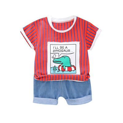 Dinosaur Stripe T-shirt For Boy Clothes Set Denim Shorts Kids Clothes Set Children Casual Outfits Set
Dinosaur Stripe T-shirt For Boy Clothes Set Denim Shorts Kids Clothes Set Children Casual Outfits Set