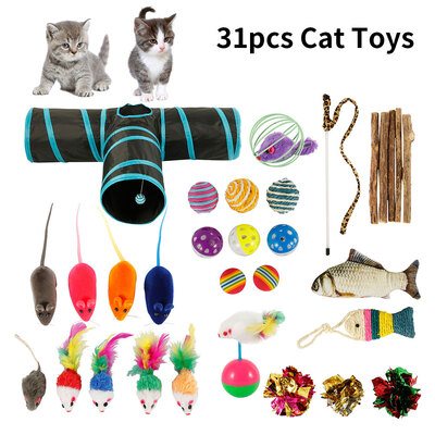 31pcs Kitten Toys AssortmentsCat Toys 3 Way Tunnel Interactive Feather Teaser Catnip Fish
31pcs Kitten Toys AssortmentsCat Toys 3 Way Tunnel Interactive Feather Teaser Catnip Fish