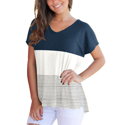Short Batwing Sleeve T-shirt Color blocks Striped V-neck Casual Lady Brend Tee Tops Women Summer T Shirt Female plus size
Short Batwing Sleeve T-shirt Color blocks Striped V-neck Casual Lady Brend Tee Tops Women Summer T Shirt Female plus size