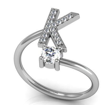 26 Letter Silver Ring Solitaire Crystal Wedding Day Party Ring Jewelry for Women