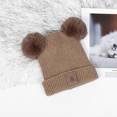 Winter Newborn Cute Warm Kids Girls Boys Baby Hats Knitted Wool Hemming Caps With Ball Accessories Patchwork Baby Hat