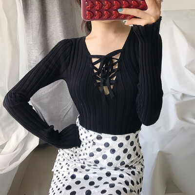 Sweet Drawstring Tops Bow Tie Women Sweater Tops Spring Autumn Knitwear Solid Color Sexy V Neck Loose Long Sleeve Sweater
Sweet Drawstring Tops Bow Tie Women Sweater Tops Spring Autumn Knitwear Solid Color Sexy V Neck Loose Long Sleeve Sweater