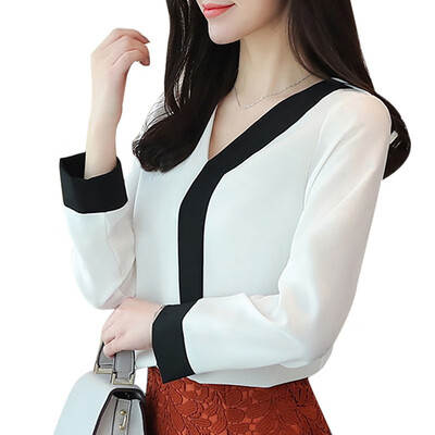V Neck Shirts Female Long Sleeve Autumn New Casual Loose Blouses Patchwork Color Chiffon Blouse Ladies Fashion Top
V Neck Shirts Female Long Sleeve Autumn New Casual Loose Blouses Patchwork Color Chiffon Blouse Ladies Fashion Top