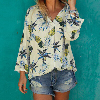 New Spring Long-sleeved Shirt Women Fashion Pineapple Printed V-neck Shirt Female New Autumn Plus Size Women Casual Blouse Tops
New Spring Long-sleeved Shirt Women Fashion Pineapple Printed V-neck Shirt Female New Autumn Plus Size Women Casual Blouse Tops