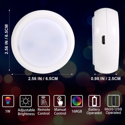 Wireless Color Changing LED Puck Light 16 Colors 3 Modes With Remote Control Battery & Micro USB Powered Lights LED Under Cab
Wireless Color Changing LED Puck Light 16 Colors 3 Modes With Remote Control Battery & Micro USB Powered Lights LED Under Cab