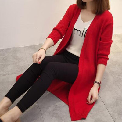 Korean casual long knit cardigan fashion trend solid color ladies jacket loose thin V-neck casual outside take
Korean casual long knit cardigan fashion trend solid color ladies jacket loose thin V-neck casual outside take