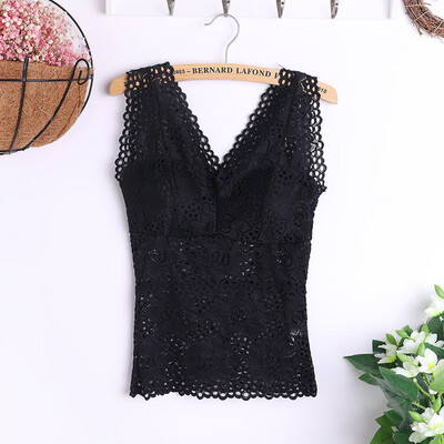 Sexy V-Neck Sleeveless Solid Color Lace Flower With Chest Pad Women Camisoles Breathable Autumn And Winter Slim Tops Female Vest
Sexy V-Neck Sleeveless Solid Color Lace Flower With Chest Pad Women Camisoles Breathable Autumn And Winter Slim Tops Female Vest
