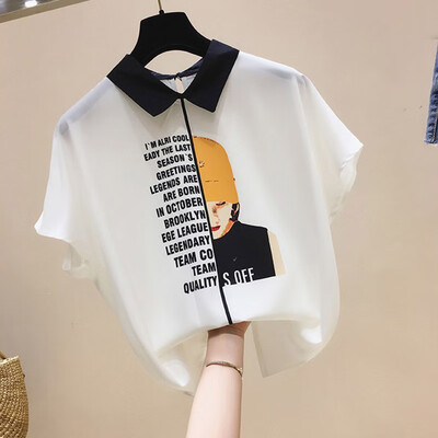 Blouse Women Tops Peter Pan Collar Short Sleeve Letter Print Pullover Chiffon Blouse Korean Style Elegant Office Lady
Blouse Women Tops Peter Pan Collar Short Sleeve Letter Print Pullover Chiffon Blouse Korean Style Elegant Office Lady