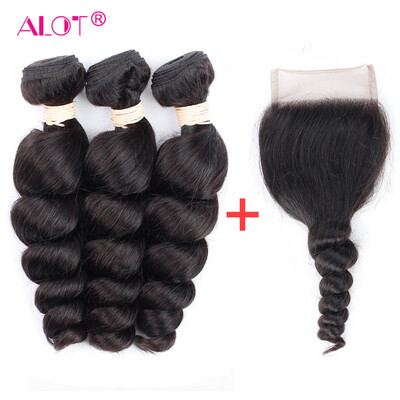 ALot Hair Brazilian 3 Bundles Loose Wave with Lace Closure Loose Wave with 4x4 Closure 7A Virgin Human Hair Weave with Closure
ALot Hair Brazilian 3 Bundles Loose Wave with Lace Closure Loose Wave with 4x4 Closure 7A Virgin Human Hair Weave with Closure