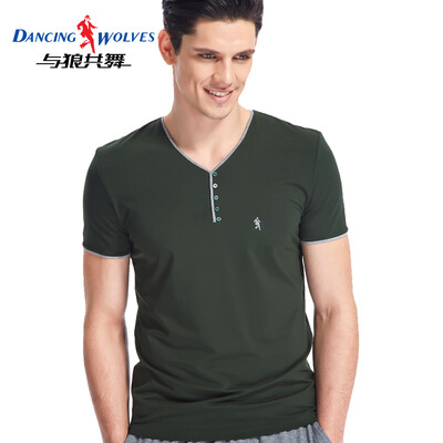 Dancing with wolves short-sleeved T-shirt mens cotton slim solid color V-neck half-sleeve male 9869 forest green XL
Dancing with wolves short-sleeved T-shirt mens cotton slim solid color V-neck half-sleeve male 9869 forest green XL
